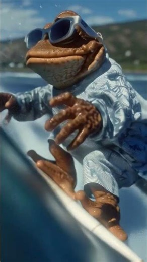 Photorealistic Crazy Frog Surfing in Hawaii | Retro 1984 Style AI Video #crazy #frog #waves #viral
