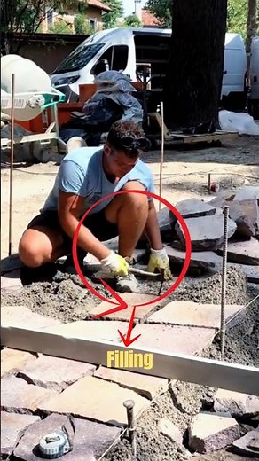 Building a Natural Stone Pathway – Perfect Outdoor Walkway Construction with Cement Mixer.
