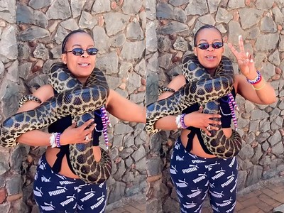 Zodwa Wabantu gets up close and personal with a snake