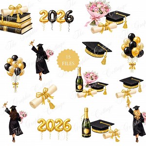 Graduation Cap, Diploma Clipart, Black and Gold Graduation, High School, College Graduation Cap, Gold Tassel Graduate, Graduation Party - Etsy