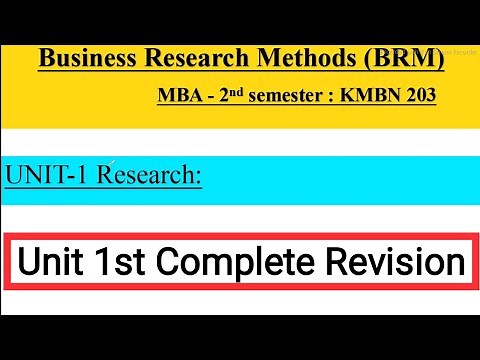 Business Research Methods (BRM) Unit 1st MBA 2nd Semester || BRM Unit 1st Complete Revision