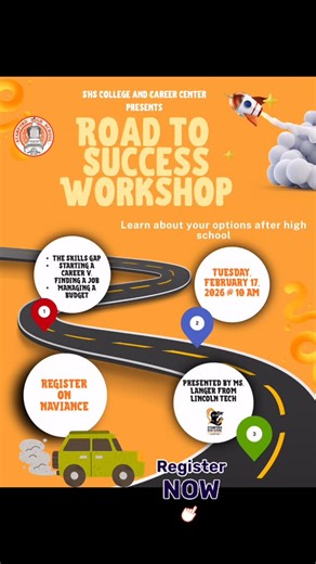 SHS Counseling Department on Instagram: "Register today for the “Road to Success” Workshop today! This is an opportunity for students in all grade levels to discuss their options after high school and overall discuss their success plan. Register on Naviance! #shs #schoolcounselor #stamfordhigh #roadtosuccess #collegenadcareercenter"