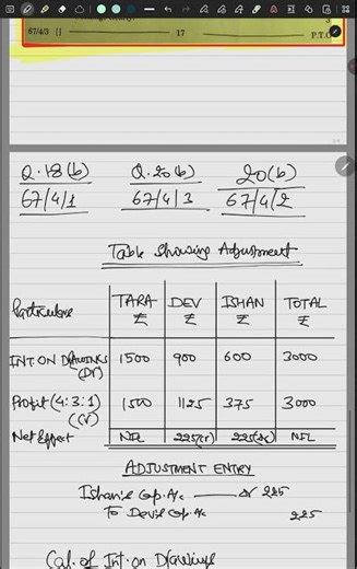 class 12 accounts solution cbse exam 2026,24/02/2026 accounts answer key past adjustment question