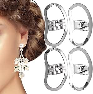 2 Pairs Earring Backs for Droopy Ears, Metal Earring Back Lifters for Heavy Earrings, Large Earring Backs for Earrings Studs - White Gold Color, 0.52 in (4 PCS)