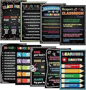 Decorably 20 Colorful Class Rules Poster for Classroom, 11x14in Matte-Laminated Inspirational Classroom Rules Poster for High School, Middle School, Elementary - Bulletin Boards