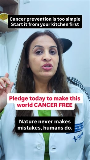 Romeeta Trehan on Instagram: "Pledge today to make world CANCER FREE. Cancer prevention is too simple. Start it with your kitchen. Our body is created to eat natural foods. As the life is getting busier, we are shifting to instant foods, packaged foods, which slowly imbalances our body equilibrium, damaging our immune system. All these stress factors slowly increases the chances of cancer. #cancerawareness #cancerprevention #cancerfreeworld #oncology #radiationoncology"