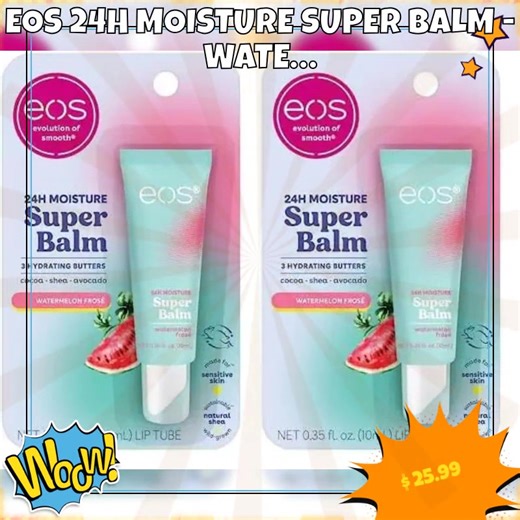 Ready for lips that are as irresistible as summer vibes? ☀️🍉 Introducing the eos 24H Moisture Super Balm - Watermelon Frosé Lip Mask! This luscious lip treatment not only hydrates deeply but also leaves your lips feeling as soft as a frosty treat on a hot day. With its vibrant watermelon scent and silky texture, it fits perfectly into your daytime routine or nightly pamper session. Say goodbye to dry lips and hello to a kissable smile! 💖✨ Grab yours now and let your lips live their best life! 