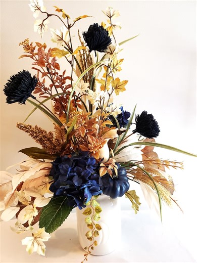Navy Blue Hydrangea Floral Arrangement: Fall Farmhouse Decor - Etsy