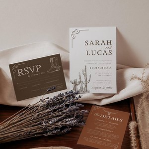 Western Boho Wedding Invitation Suite - Editable Template - Desert Rust - Unique Rustic Design - Western Wedding Template - Mocha - Canva - Etsy
