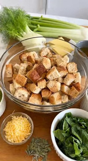 Vegetarian Sourdough Bread Stuffing with Fennel and Swiss Chard...