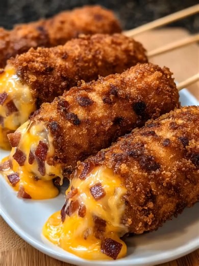 Deep-Fried Bacon Cheeseburger Corn Dogs Hook: Crispy golden corn dogs stuffed with juicy bacon cheeseburger filling — the ultimate fair food mashup! Yield: 8 corn dogs Temp: 350°F (175°C) oil temperature Time: 30 minutes total Key Ingredients First: 1 lb ground beef ................................. Full Recipe in First Cօʍʍеոτ 👇 | Tasty American Eats