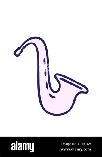 stretching up animation of cute cartoon of a musical saxophone