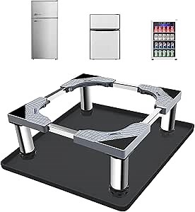 Mini Fridge Stand with 23.6'' x 23.6'' Silicone Mat, 7"-8.5" High Adjustable Small Refrigerator Stand with 4 Stainless steel Feet, Mini Refrigerator Stand with Mat Portable Washer and Dryer Pedestal