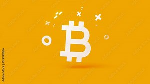 Bitcoin 3d icon on a simple yellow background animating in and out 4k seamless animation loop. High-quality 4k footage