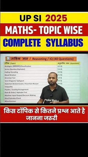 UPSI 2025 | UP SI MATHS TOPIC WISE SYLLABUS #Shorts #PW #UpExamsWallah