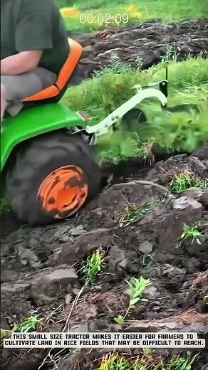 Farmer driving a small tractor plowing a rice field #AgriculturalInnovation