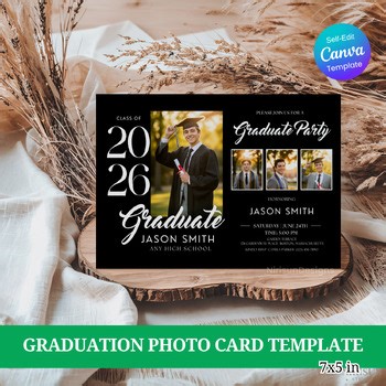Editable Graduation Invitation Template with Photo | Class of 2026 Grad Party