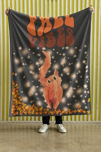 Sherpa Fleece Blanket: Orange Cat, Fairy Lights & Fall Leaves - Etsy Canada
