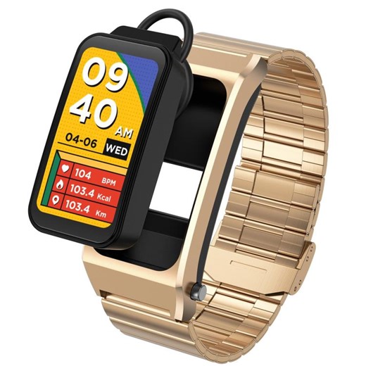 [$23.15] Reloj inteligente B7 Pro 2 en 1 de 1,5 pulgadas con Bluetooth, correa de silicona y monitorización de frecuencia cardíaca y sueño (dorado)