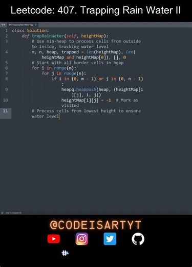Leetcode 407. Trapping Rain Water II in Python | Python Leetcode | Python Coding Tutorial | ASMR