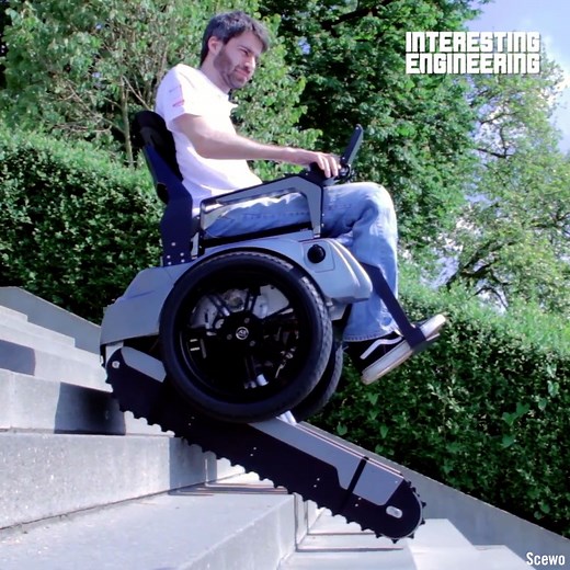 This wheelchair can tackle staircases like a pro. Just watch it climb! 🦽 🎥 Scewo #engineering | Interesting Engineering
