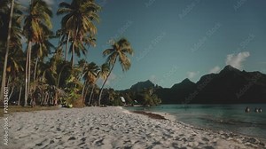 Woman with snorkeling mask walking tropical beach. Female in bikini close up relax and enjoy outdoor active lifestyle travel on summer holiday vacation. Exotic paradise island landscape. Slow motion