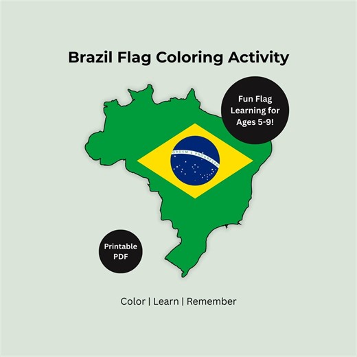 Brazil Flag Coloring Activity for Kids | Printable Geography Coloring Worksheet | Instant Download - Etsy