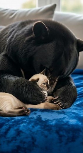 Gentle Bear Cuddles Siamese Kitten Watch This Sweet Snuggle Session