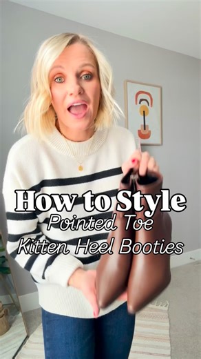 How to Style Pointed-Toe Kitten Heel Booties This Winter ❄️ I recently bought these pointed-toe kitten heel booties, and I’m obsessed! They’re cute, comfortable, and budget-friendly—always a win. If you’re wondering how to style kitten heel booties in winter, here are 3 pant pairings I’m loving right now: 1️⃣ Flare Jeans – These booties pair perfectly with flare jeans. The slight heel gives you a little extra height while elongating the foot, making flare jeans look even more flattering. 2️⃣ Wid