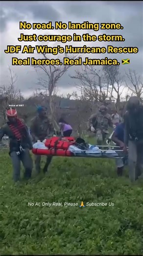 JDF Heroes Rescue Trapped Woman Amid Hurricane Melissa | Jamaica’s Brave Air Wing Mission 🇯🇲 A powerful real-life rescue from Jamaica! When Hurricane Melissa tore through Westmoreland, flooding entire communities and cutting off roads, the Jamaica Defence Force (JDF) Air Wing took flight at 1:15 AM to save a trapped woman from the Amity area. No landing zone. No clear path. Just courage, skill, and heart. Using a vertical extraction, JDF soldiers and medics airlifted the patient to safety — pr