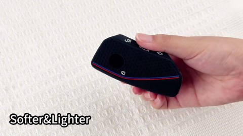 OLLEN 2PCS Soft Silicone Key Fob Cover, Fit for BMW 2023 2024 2025 2026 New 5/7 Series 740i 760i IX IX3 XM X1 X2 X3 X5 X6 X7 I5 I7 etc, Car Key Case Protector with Rings, Red+Blue Line