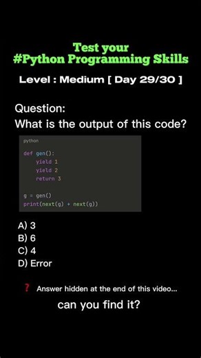 Day 29 Think you know Python programming? Test your knowledge with this MCQ! @5minutesprogramming