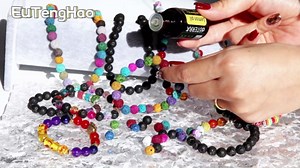 EuTengHao 846Pcs Lava Stone Beads Rock Loose Beads Cloisonne Beads Kit with Ink Patterns Chakra Beads Spacer Pendants Beads for Diffuser Essential Oils Adult DIY Bracelet Jewelry Making Supplies