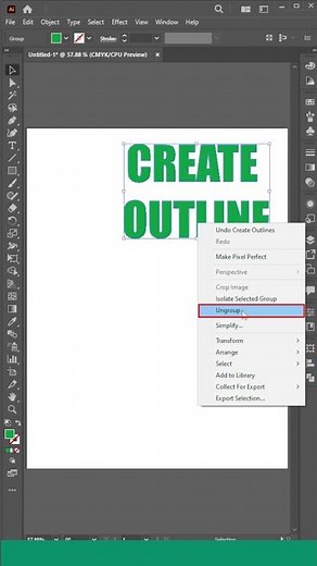 how to convert text to Outline (shapes) in illustrator #shorts