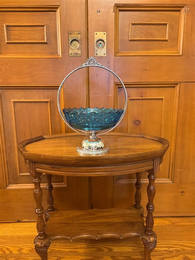 Antique Late 19th Century Bride’s Basket With Bright Blue Daisy and Button Glass Insert. - Etsy