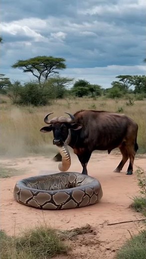 cow vs snake in a wild