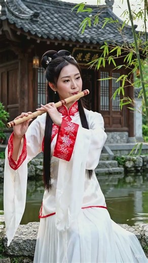 A beautiful Chinese girl plays flute #flute #beautiful #chineseculture