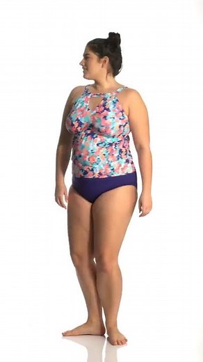 Sunsets Curve Plus Size Flower Bed Hannah Hi-Neck Tankini Top (C/D Cup) | SwimOutlet.com