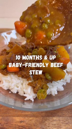 Natalie | Motherhood | Recipes on Instagram: "10 months & up Baby-Friendly Beef Stew 🍛 This is honestly one of my favorite family dinner recipes, it can feed every single person from baby, to older kids to adults! The beef and veggies come out so soft, tender, everything is slow cooked to perfection. A one pot family dinner you have to try 🤤 Serving Suggestions: 👶 10 months & up: mash small pieces of beef with potatoes carrots and peas Toddler: cut into small pieces over rice or a side of bre