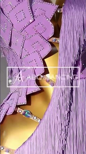 A very beautiful purple fringe Latin dance dress, sexy style with colorful rhinestones, like it