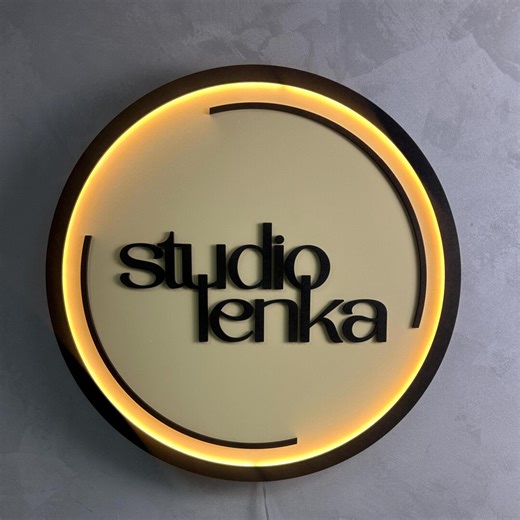 LED Logo Sign for Business Walls, Circular Backlit Name Logo for Studios and Personal Brands - Etsy