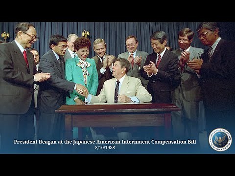 President Reagan at the Japanese American Internment Compensation Bill Signing 8/10/1988