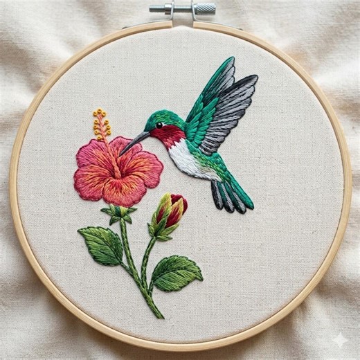 Hummingbird With Flower Hand Embroidery Design, Lily Flower Bird Embroidery Pattern PDF File - Etsy