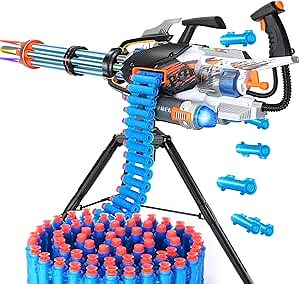 Gatling Toy Gun for Kids, Soft Foam Bullets, 10-13m Range, 60 Darts, 360 Rotation, Blue