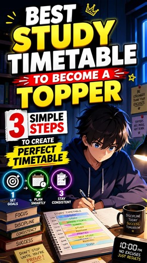 Best Study Timetable to Become a Topper 🔥3 Simple Steps to Create Perfect Timetable #study#timetable