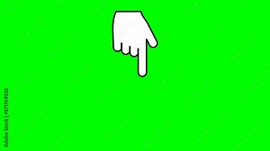 animation of a cartoon hand moving down while pointing at something on a green screen