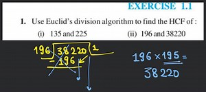 EXERCISE 1.1Use Euclid's division algorithm to find the HCF of... | Filo
