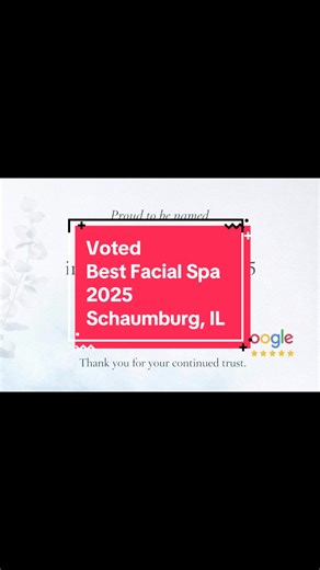🙏Proud to be named Best Facial Spa in Schaumburg – 2025🙏 Based on verified Google reviews from our clients. Thank you for your continued trust. #BestOf2025 #TopRatedSpa #ClientTrusted #VerifiedReviews #FiveStarExperience