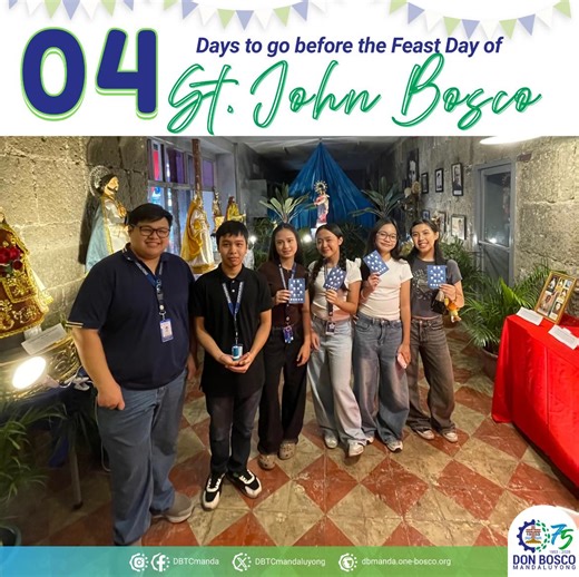 Countdown to the Feast of St. John Bosco ✨ Gallery of Saints ✅ Only 4 days to go before we celebrate the feast of St. John Bosco, our loving father and teacher of the young! Don Bosco often said that Mary was the one guiding his work, believing that every success of the Oratory came through her help. We invite everyone to be blessed and to visit the Gallery of Saints, located at the Old Building. See you there ! #DonBoscoMandaluyong73 #ExsurgenceAt73 #FoundationWeek2026 #TaketheHigherStep #Ascen
