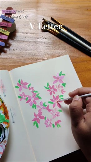 V Letter Flower Art #FlowerPainting #LetterArt #CreativePainting #shorts #ytshorts